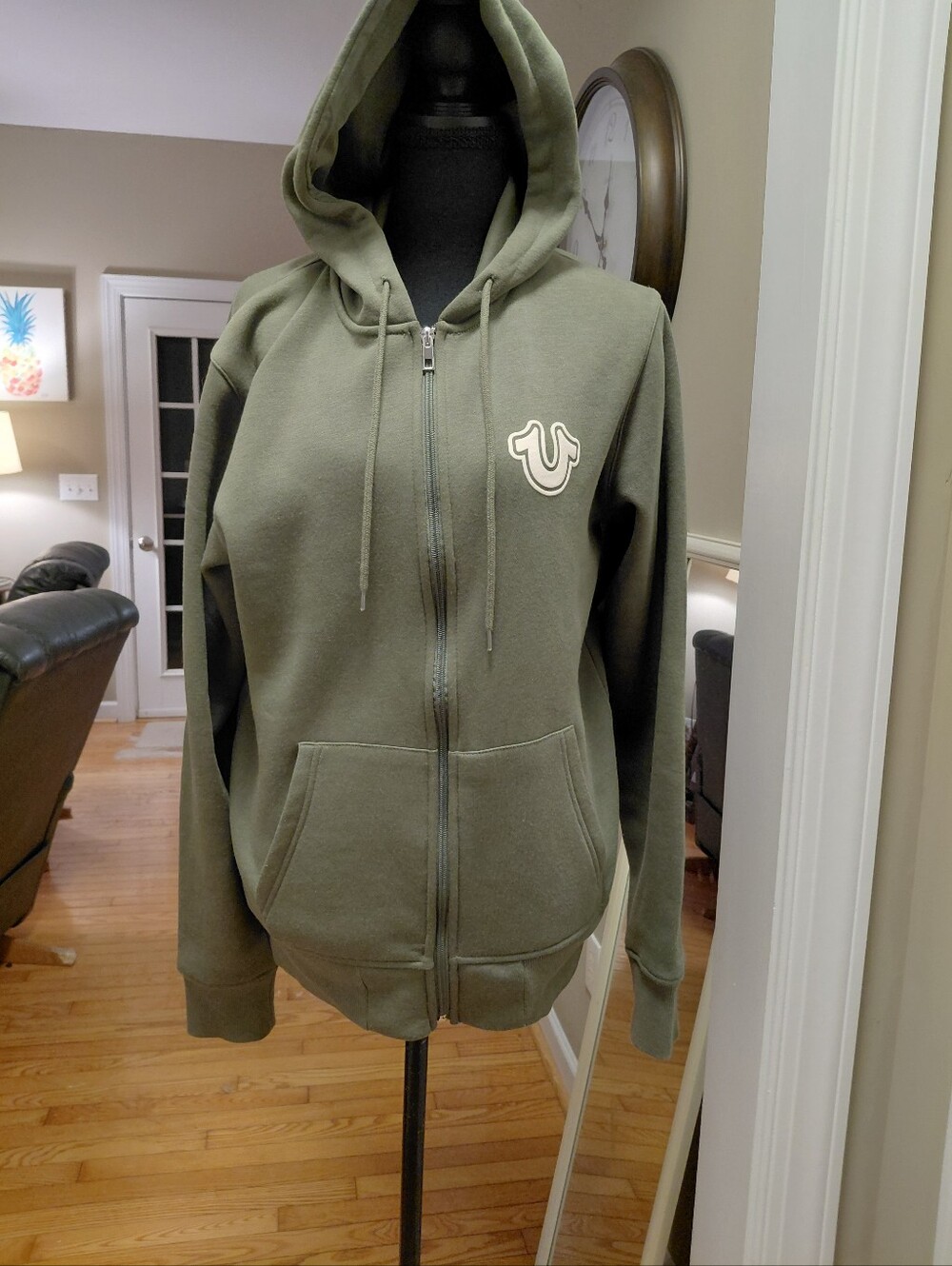 True Religion Men’s Vintage Y2K Olive Green World Tour Zip Hoodie S/P